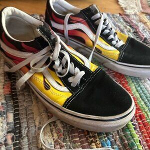 Vans Flame Sneakers - Black, Yellow, Red women’s 9